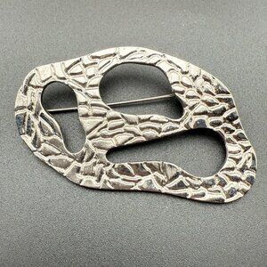 M. Jent Abstract Textured Silver-Tone Vintage Brooch Pin Unique Shaped Design